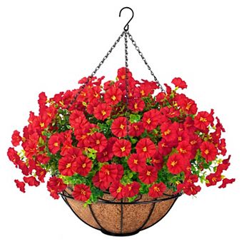 Artificial Hanging Morning Glory Basket UV Resistant Outdoor Decor