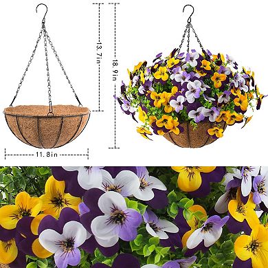 2-pack Artificial Pansies Hanging Baskets Silk Flowers Spring Decor