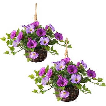 2-pack Artificial Morning Glory Hanging Basket Planter Decor