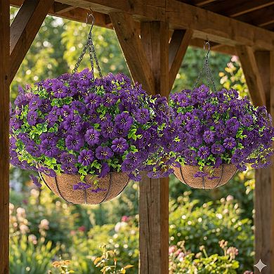 2 Pack Artificial Orange Fall Mums Hanging Baskets