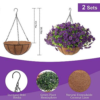 2 Pack Artificial Orange Fall Mums Hanging Baskets