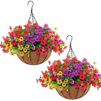 2 Pack Artificial Orange Fall Mums Hanging Baskets