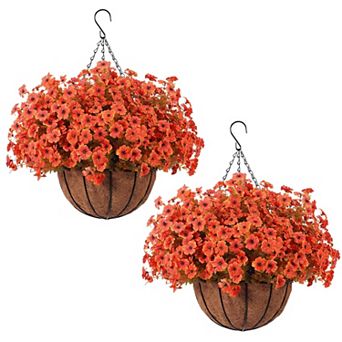 2 Pack Artificial Orange Fall Mums Hanging Baskets