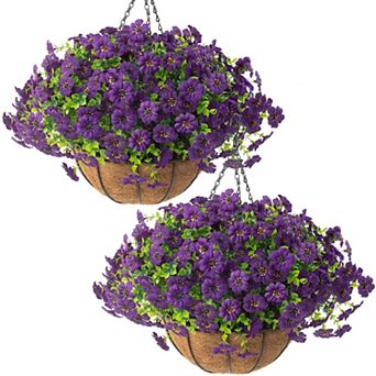 2 Pack Artificial Orange Fall Mums Hanging Baskets
