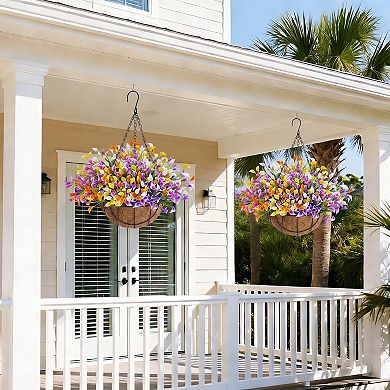 Artificial Outdoor Flowers Hanging Basket UV Resistant