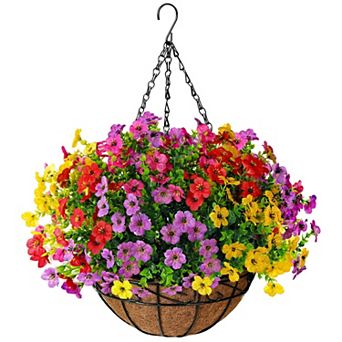 Artificial Hanging Flowers Basket UV Resistant Outdoor Decor