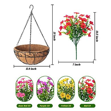 Artificial Hanging Flowers Basket UV Resistant Outdoor Decor