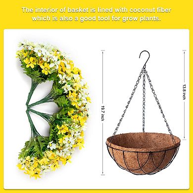 12" Artificial Hanging Flowers Basket Outdoor Decor