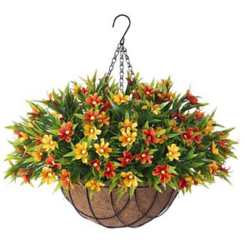 12" Artificial Hanging Flowers Basket Outdoor Decor