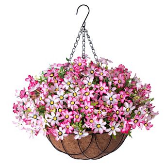 12" Artificial Hanging Flowers Basket Outdoor Decor