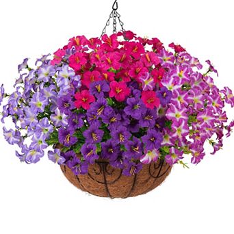 Artificial Hanging Silk Petunias Basket UV Resistant Outdoor Decor