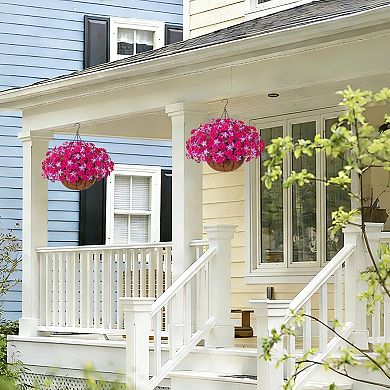 Artificial Hanging Silk Petunias Basket UV Resistant Outdoor Decor