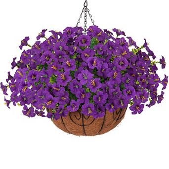 Artificial Hanging Silk Petunias Basket UV Resistant Outdoor Decor
