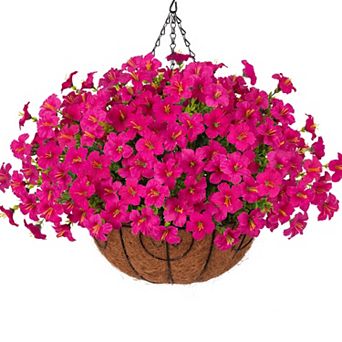 Artificial Hanging Silk Petunias Basket UV Resistant Outdoor Decor