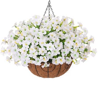 Artificial Hanging Silk Petunias Basket UV Resistant Outdoor Decor