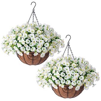 2 Packs Artificial Hanging Flower Baskets Outdoor UV Resistant