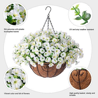 2 Packs Artificial Hanging Flower Baskets Outdoor UV Resistant