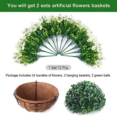 2 Packs Artificial Hanging Flower Baskets Outdoor UV Resistant