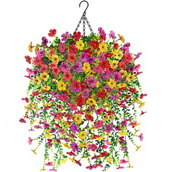 Artificial Hanging Flower Basket with Trailing Vines for Outdoor Decor