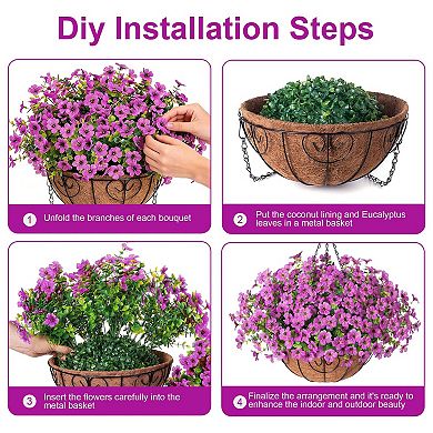 2 Packs Artificial Hanging Flowers Basket UV Resistant Outdoor Decor