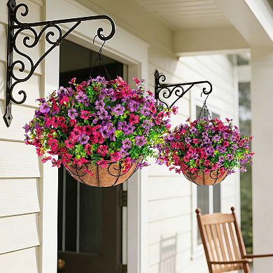 2 Packs Artificial Hanging Flowers Basket UV Resistant Outdoor Decor