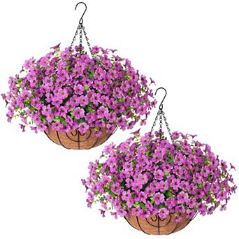 2 Packs Artificial Hanging Flowers Basket UV Resistant Outdoor Decor