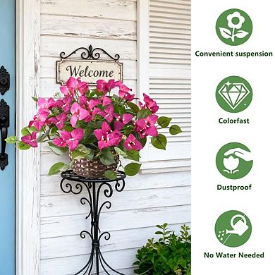 2PC Artificial Bougainvillea Hanging Basket UV Resistant Outdoor Decor