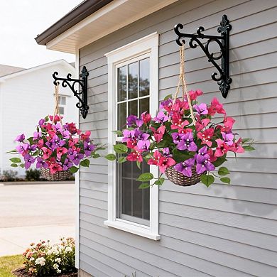 2PC Artificial Bougainvillea Hanging Basket UV Resistant Outdoor Decor