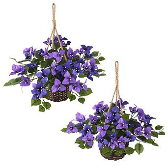 2 pc Artificial Bougainvillea Hanging Basket UV Resistant Outdoor Decor