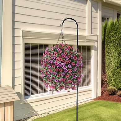 Faux Hanging Flowers Basket UV Resistant Silk Outdoor Decor