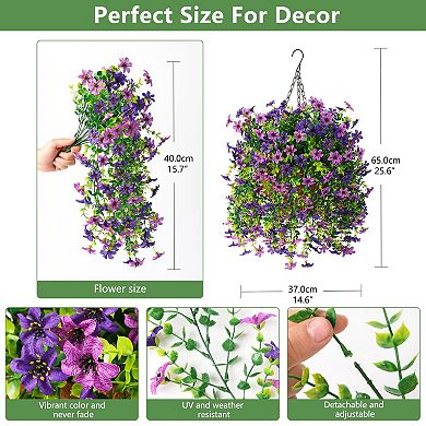 Faux Hanging Flowers Basket UV Resistant Silk Outdoor Decor
