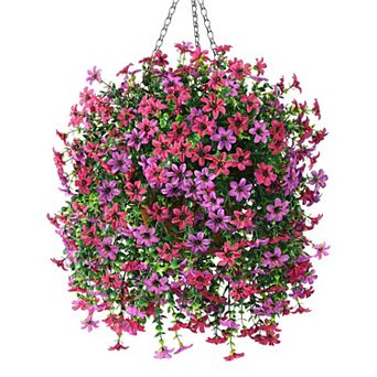 Faux Hanging Flowers Basket UV Resistant Silk Outdoor Decor