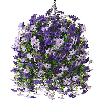 Faux Hanging Flowers Basket UV Resistant Silk Outdoor Decor