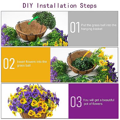 2pc Artificial Hanging Pansy Flowers With Baskets Outdoor Decor