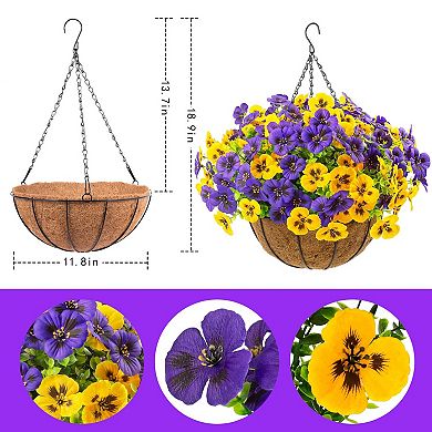 2pc Artificial Hanging Pansy Flowers With Baskets Outdoor Decor