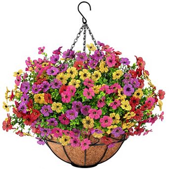 Artificial Hanging Flowers Outdoor Basket UV Resistant