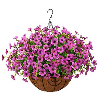 Artificial Hanging Flowers Basket Silk Ferns Lavender UV Resistant Decoration