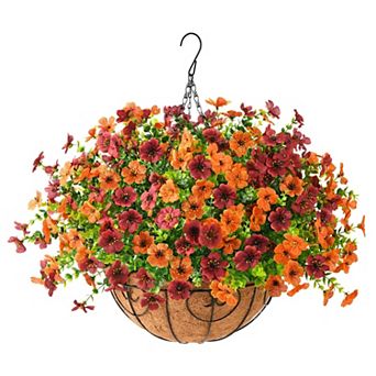 Artificial Hanging Flowers Basket Silk Ferns Lavender UV Resistant Decoration