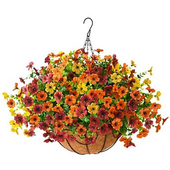 Artificial Hanging Flowers Basket Silk Ferns Lavender UV Resistant Decoration