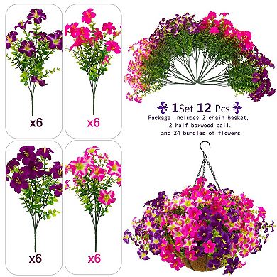 2pc Artificial Petunias Hanging Baskets Silk Flowers UV Resistant Outdoor Decor