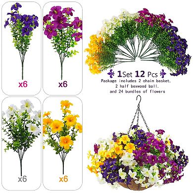 2pc Artificial Petunias Hanging Baskets Silk Flowers UV Resistant Outdoor Decor