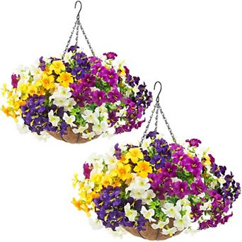2 pc Artificial Petunias Hanging Baskets Silk Flowers UV Resistant Outdoor Decor