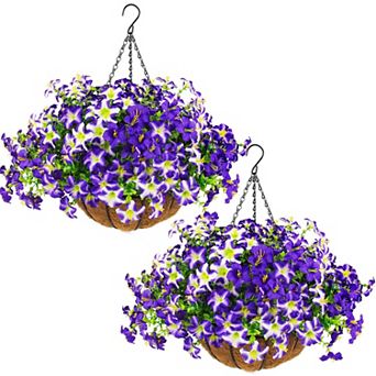2 pc Artificial Petunias Hanging Baskets Silk Flowers UV Resistant Outdoor Decor
