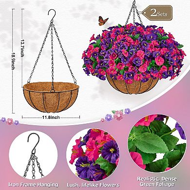 2pc Artificial Morning Glory Hanging Flower Baskets Outdoor Decor