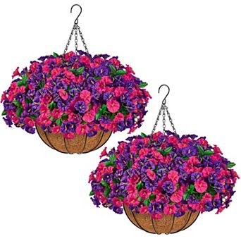 2 pc Artificial Morning Glory Hanging Flower Baskets Outdoor Decor