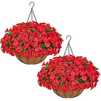 2 pc Artificial Morning Glory Hanging Flower Baskets Outdoor Decor