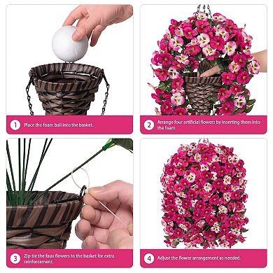 Artificial Pansy Hanging Basket UV Resistant Outdoor Silk Flowers