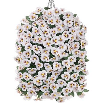 Artificial Pansy Hanging Basket UV Resistant Outdoor Silk Flowers