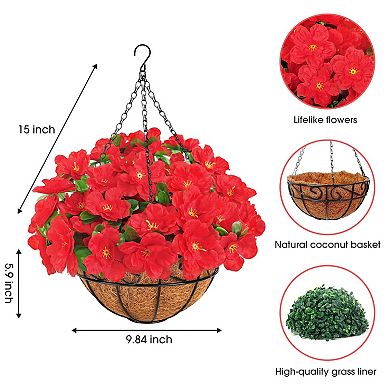 Artificial Silk Azalea Hanging Basket Coconut Liner