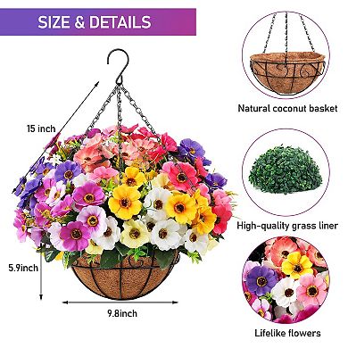 Artificial Hanging Flowers Silk Basket Faux Coconut